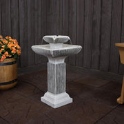 25-Inch Square 2-Tier Outdoor Bird Bath Water Fountain - LED Lights - Electric Submersible