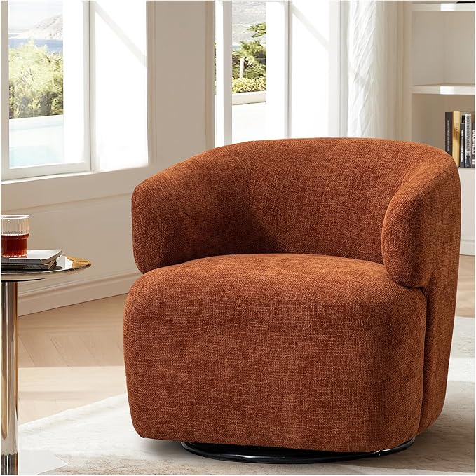 Swivel Barrel Accent Sofa Chairs, 360 Degree Round Modern Armchairs,Velvet Upholstered Unique Funky Accent Chairs for Living Room, Bedroom Office Waiting Room, Orange