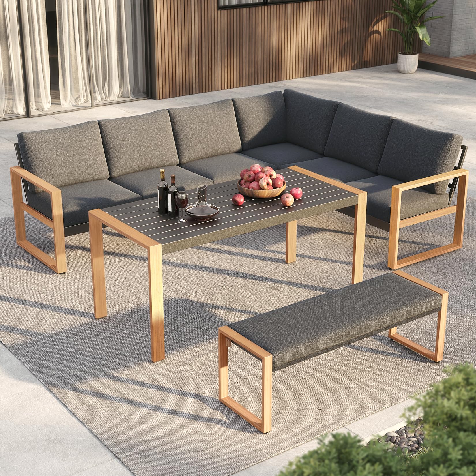 4-Piece Outdoor Furniture Set for 8, Aluminum Sectional Sofa Set