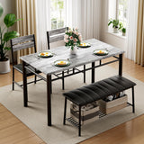 Table Set for 4, Kitchen Table with Upholstered Bench and 2 Chairs, Kitchen Table
