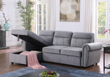 Ashton Gray Velvet Fabric Reversible Sleeper Sectional Sofa Chaise