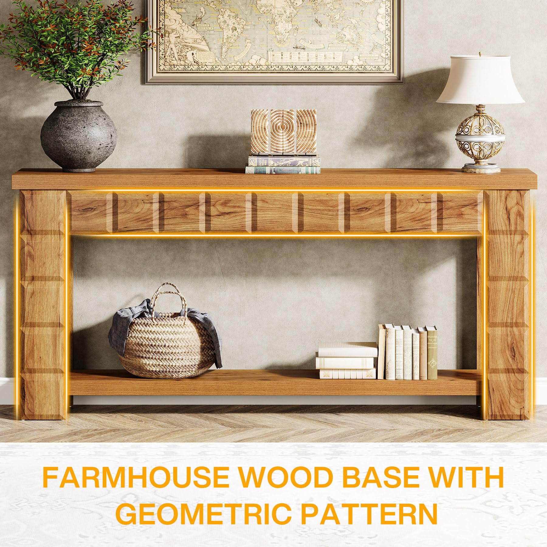 70.9" Extra Long Console Table, Farmhouse 2-Tier Entryway Table with Storage