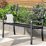43 Inch Cast Iron Steel Frame Outdoor Garden Bench, Patio Furniture Chair Bench w/Floral