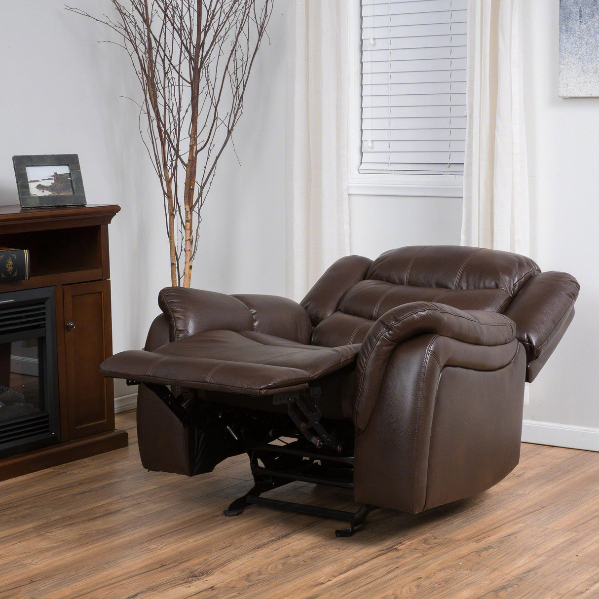 HOME Merit Faux Leather Glider Recliner Club Chair, Dark Brown