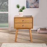 Furniture 838Natural Teddy Collection Modern | Contemporary Wooden Nightstand Featuring Two 120V Outlets & Two USB Ports