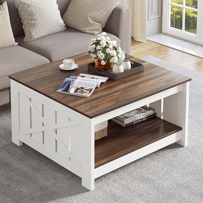 Coffee Table Farmhouse Coffee Table with Storage Rustic Wood Cocktail Table