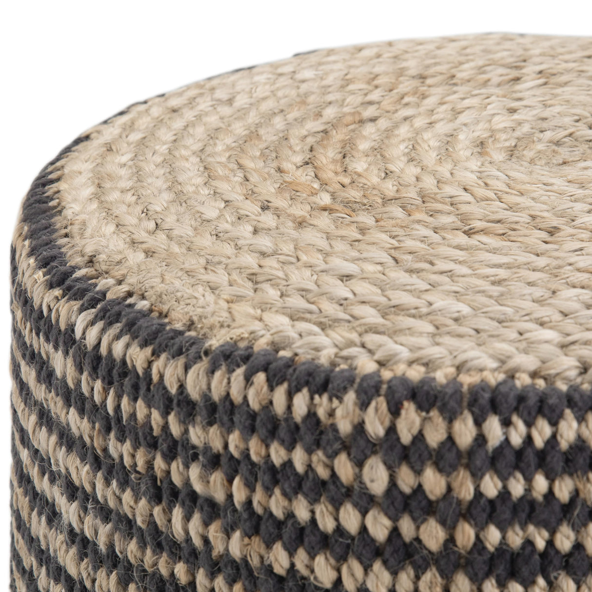 Larissa Round Pouf, Footstool, Upholstered in Natural Hand Braided Jute