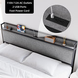 Queen Size Bed Frame with 2 Storage Drawers, Lined Fabric Upholstered Headboard