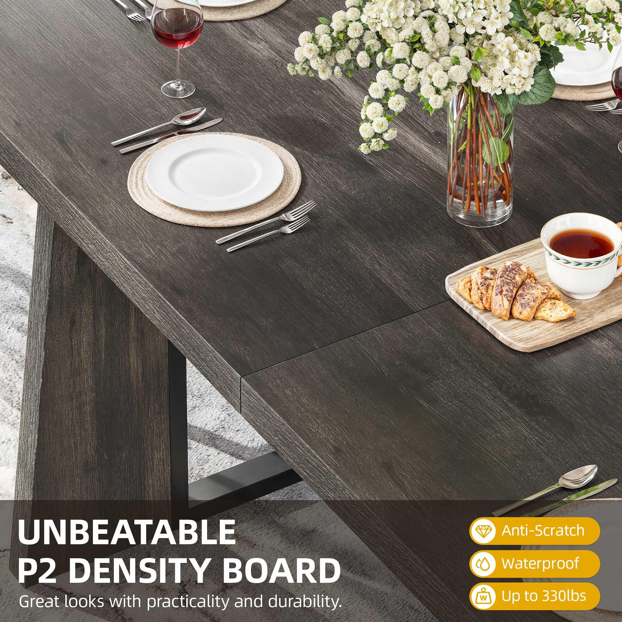 70.86 Inch Rectangle Dining Table for 6-8 People - Rustic Grey