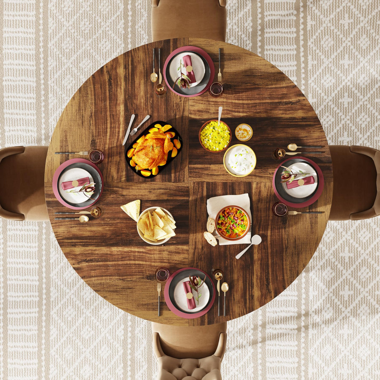 47-Inch Round Dining Table for 4-6 People