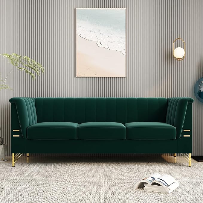 84" Velvet Couch Black Sofa Medieval Modern Luxury Sofa Comfortable Couches