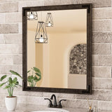 60 x 36 Inch Rustic Bathroom Mirror Wood Frame, Dark Brown Farmhouse Natural