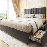 Queen Bed, Queen Bed Frame with Headboard & 4 Storage Drawers