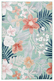 Cabana Collection Area Rug - 10' x 14', Green & Rust, Floral Tropical Design