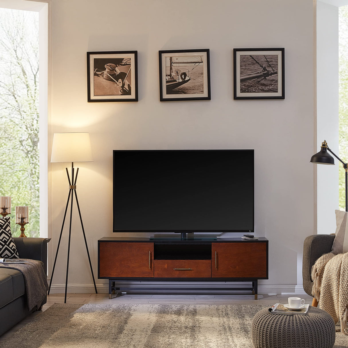 Blynn Midcentury Modern Media Console TV Stand, Black
