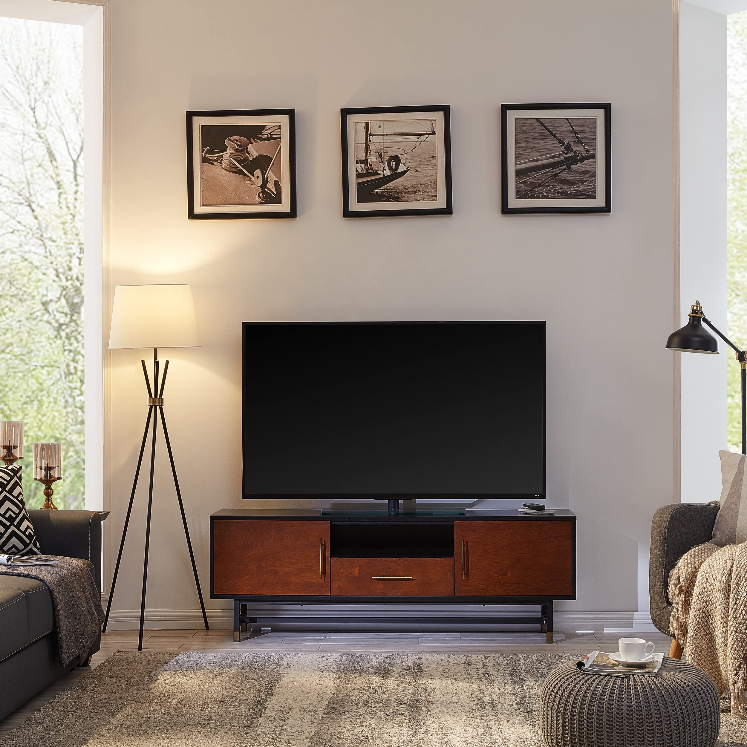 Blynn Midcentury Modern Media Console TV Stand, Black