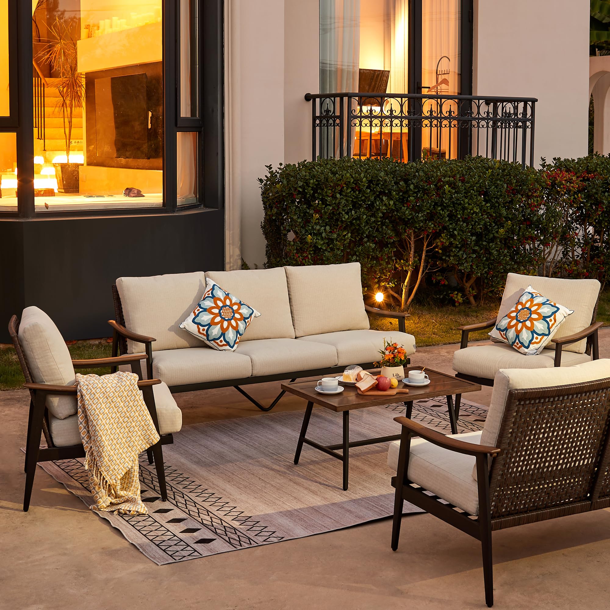 Patio 3 Seats Sofa Outdoor Loveseat, Patio Furniture Metal Outdoor Sofa