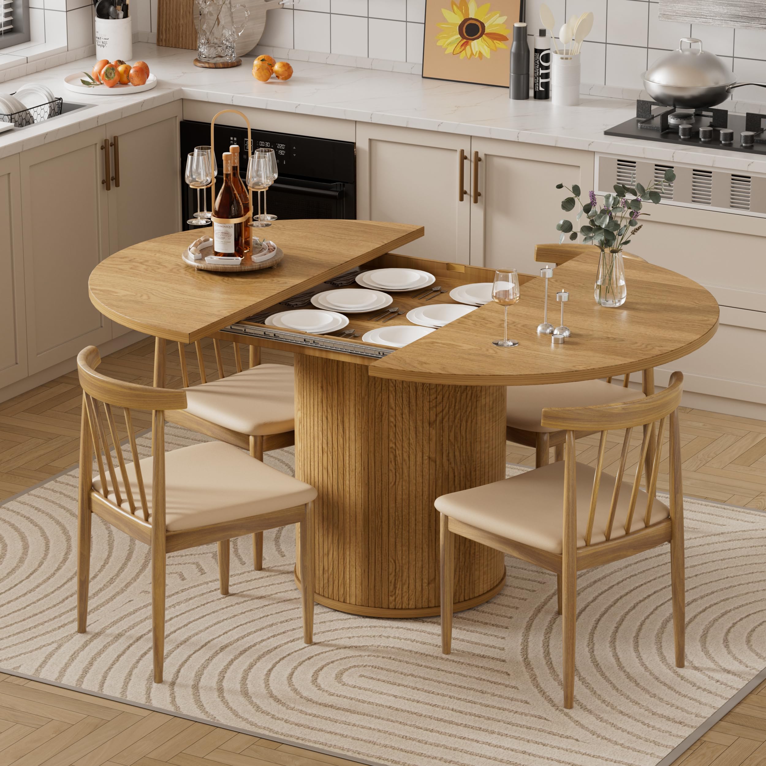 43-59 Inch Extendable Round Dining Table for 4