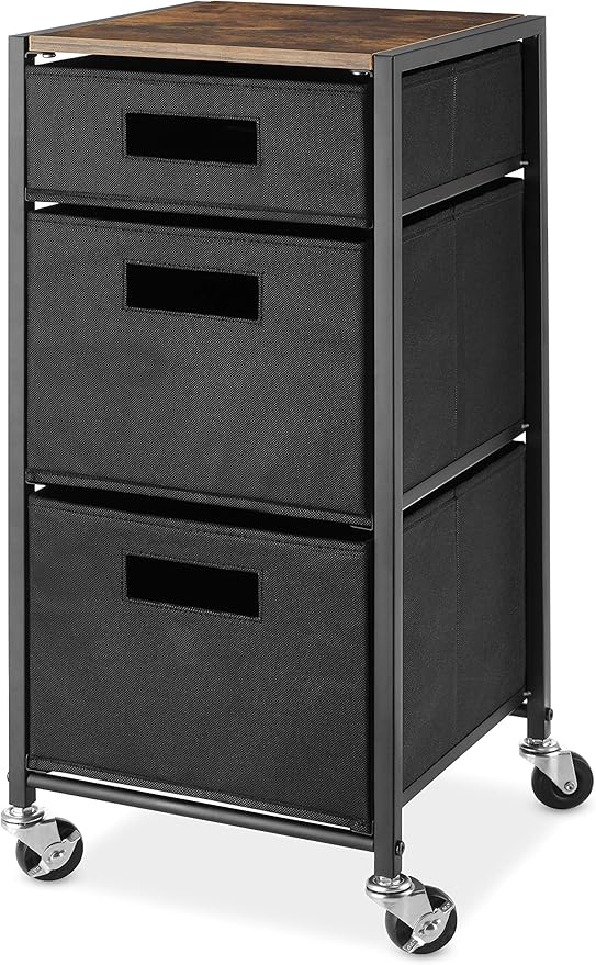 Rolling 3-Drawer Storage Utility Cart, Brown