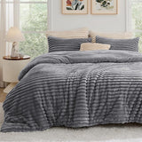 Fluffy Comforter Set King - Super Soft Faux Fur Comforter King Size Grey, Winter Warm