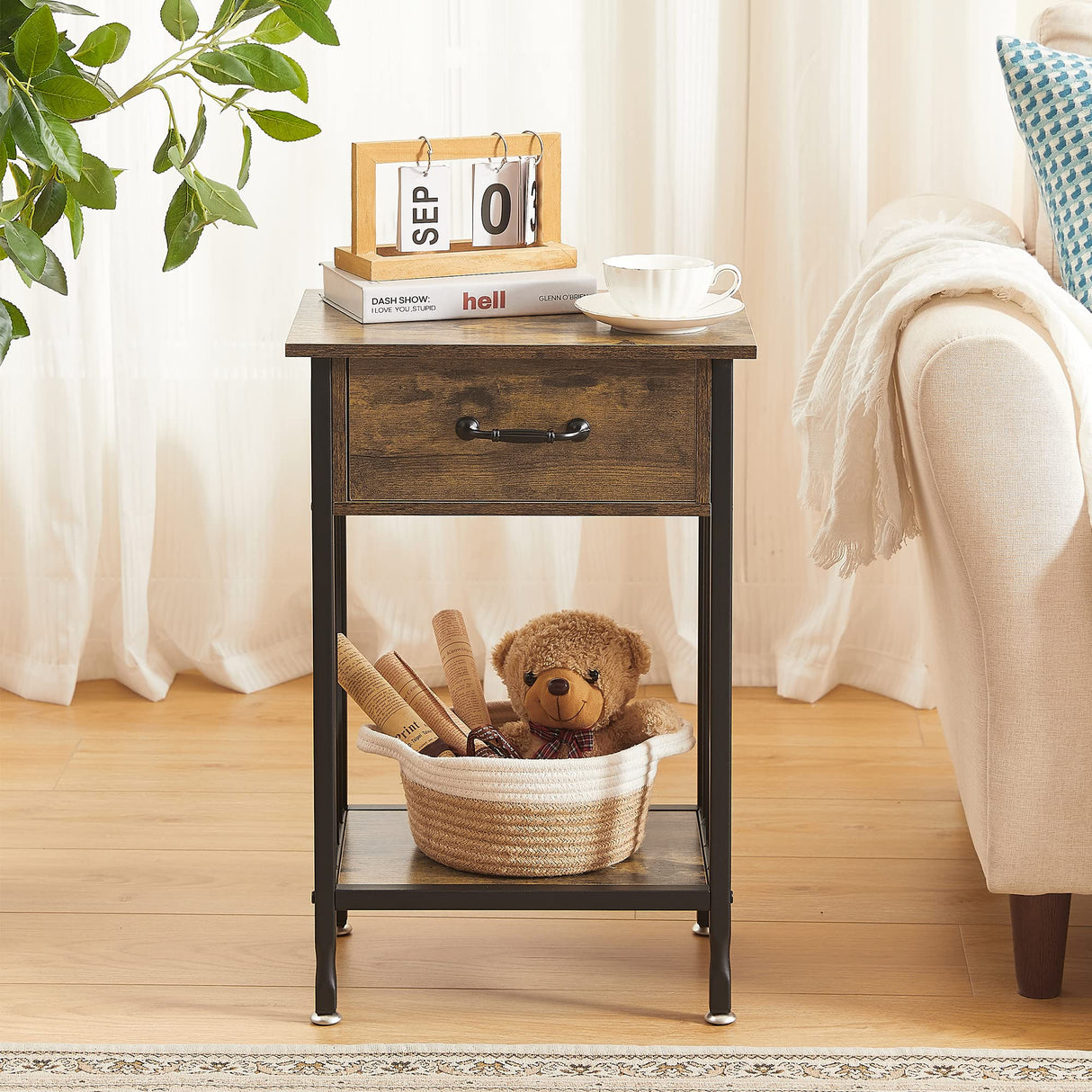 Nightstands, Industrial Side Table/End Tables with Drawer and Storage Shelf, Night Stands