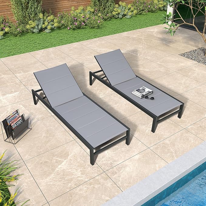 Outdoor Lounge Chair, Aluminum Chaise Chair, Adjustable Lounger Recliner