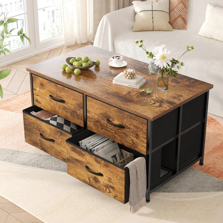 Coffee Table with Storage for Living Room, Rustic Brown Center Table with Drawer