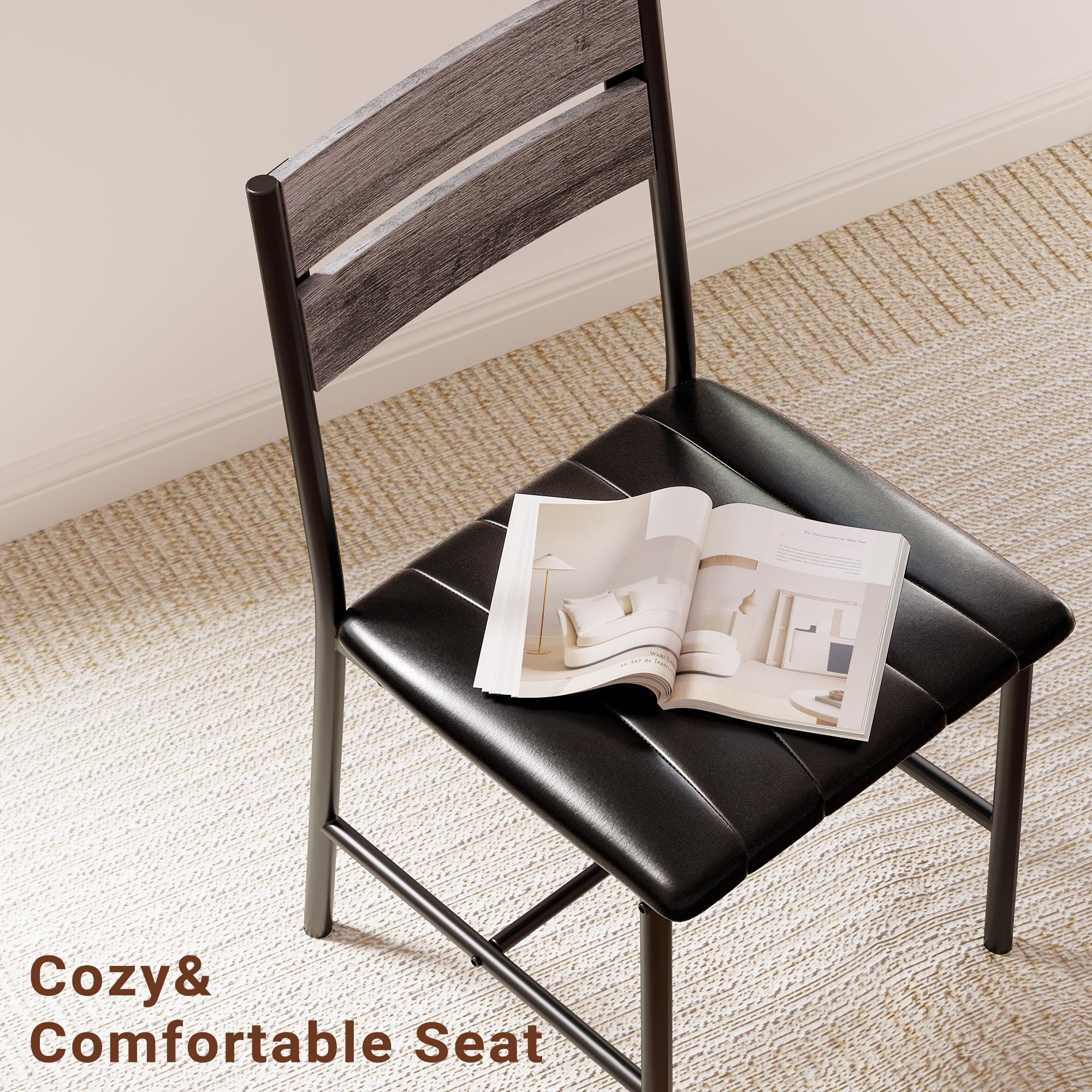 4-Piece Dining Table Set with Upholstered Chairs - Grey Wood Kitchen Table