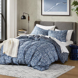 Comforter King Size for Men, Blue Modern Farmhouse Aesthetic Soft Bedding Set,