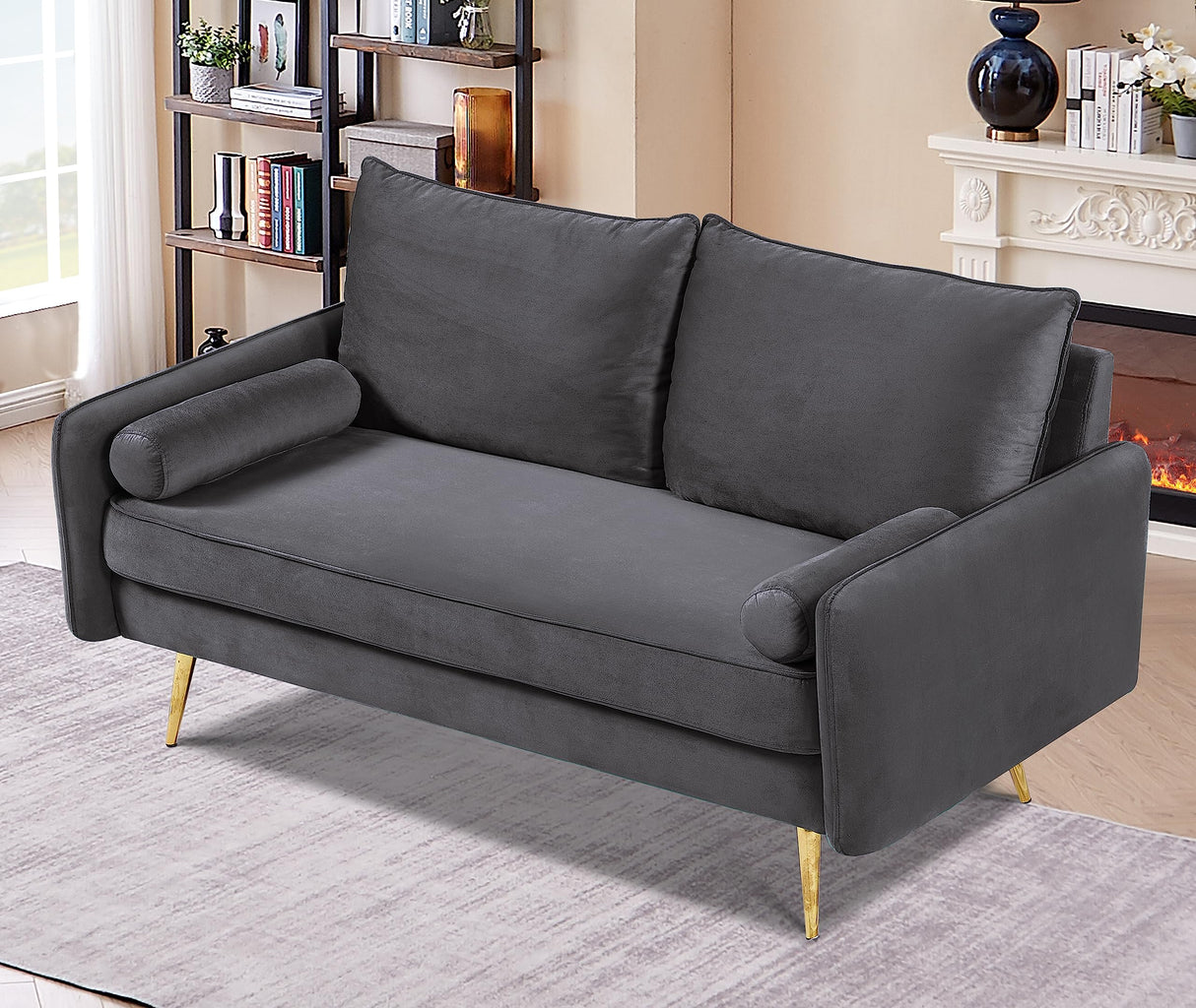 Kent Modern Loveseat, European Style Velvet Living Room Furniture with Tapered Legs, Vintage Flair, and Sleek Design, Grey