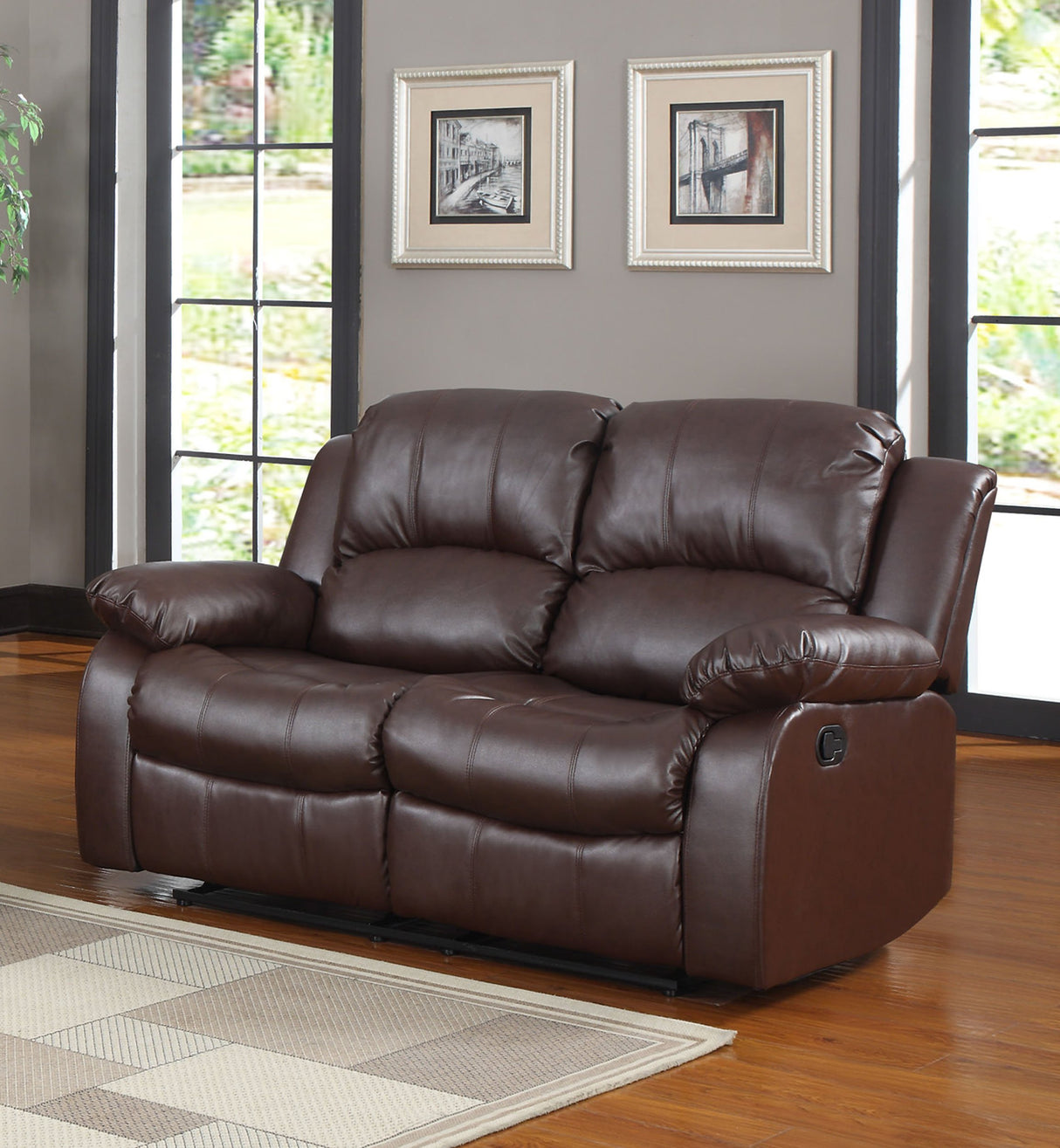 Resonance 60" Bonded Leather Double Reclining Loveseat, Brown