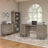 Somerset 60W Office Desk with Lateral File Cabinet and 5 Shelf Bookcase in Ash Gray