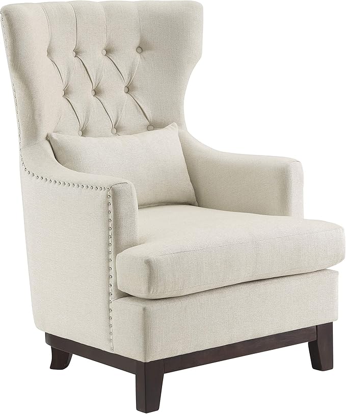 Aurora 32" W Tufted Fabric Accent Chair, Light Gray