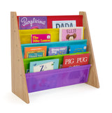 4-Tier Kids Bookshelf, Natural Wood/Rainbow - Premium Book Shelf for Kids Rooms