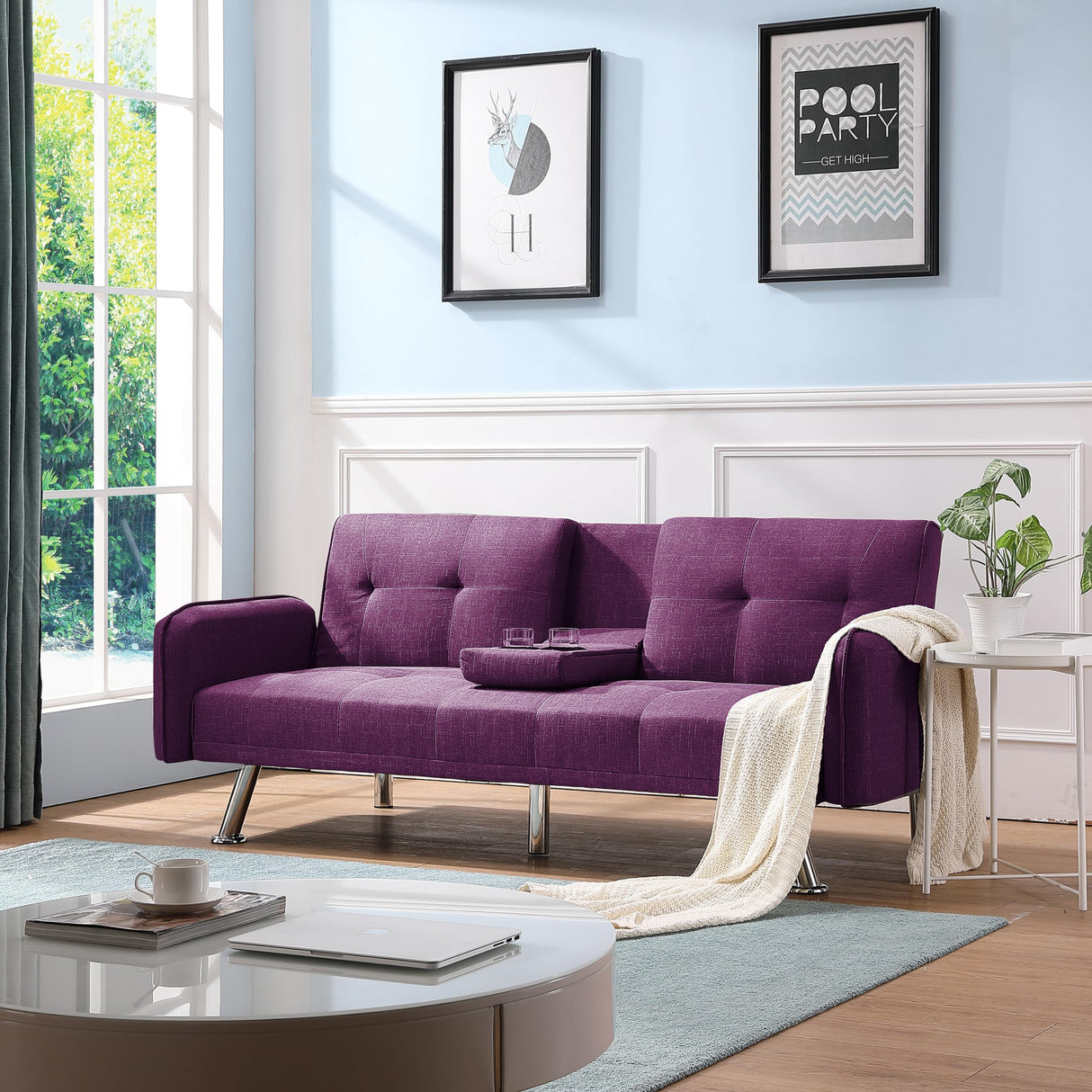 Sofa Sleeper Couch Futon Couch Bed with 2 Cup Holders