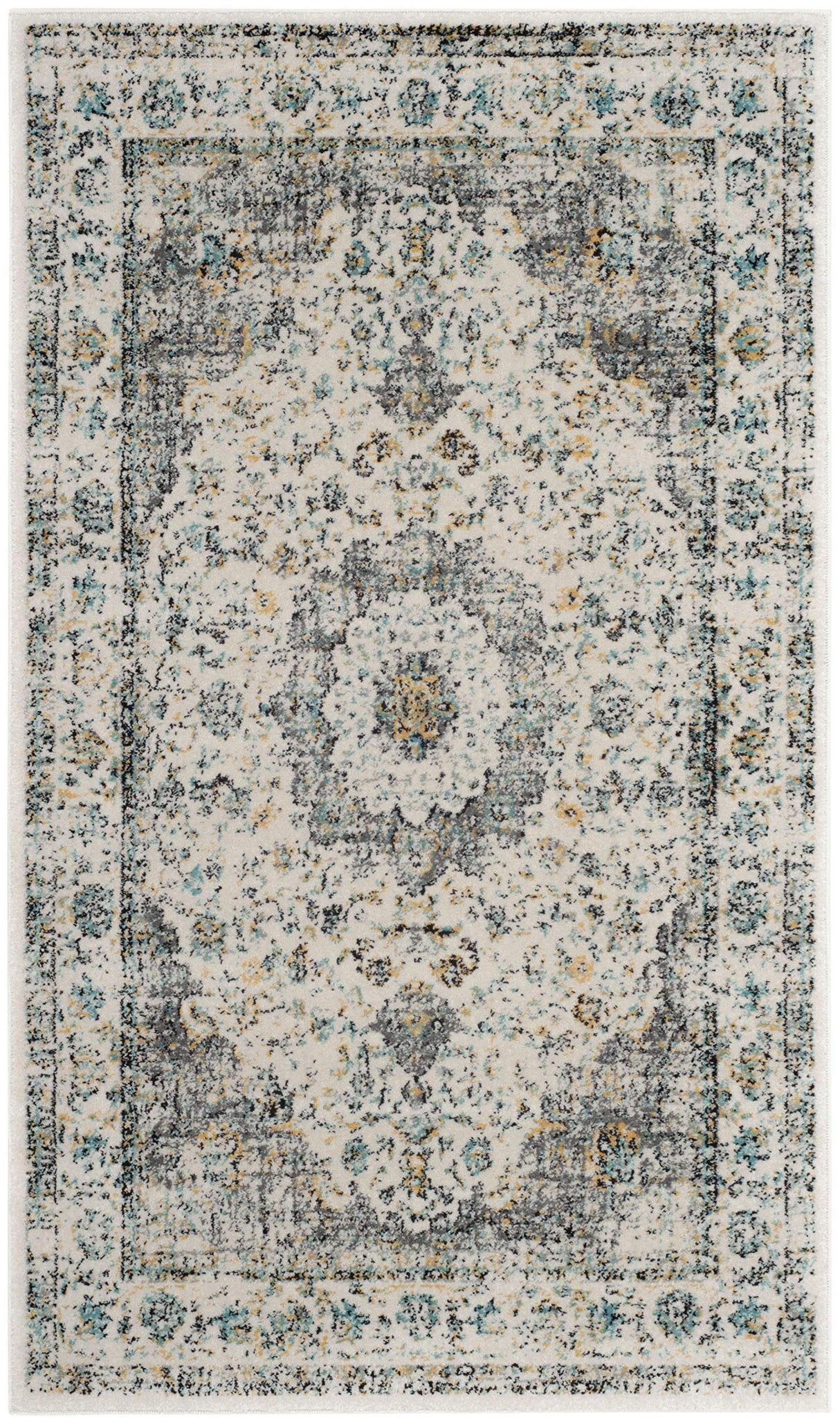 SAFAVIEH Evoke Collection 2'2" x 4' Grey / Gold EVK220B Shabby Chic Oriental Medallion Non-Shedding Living Room Bedroom Accent Rug