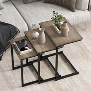 Nesting Coffee Table Set of 3, Stackable Square End Table w/Wood Grain Tabletop
