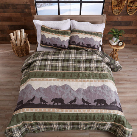 2-Piece Reversible Rustic Lodge Bedspread Quilt with 1 Sham. All-Season Quilt Set.