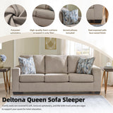 Signature Design by Ashley Deltona Contemporary 2-in-1 Sofa Sleeper with Folding Gel Memory Foam Mattress and 2 Accent Pillows, Queen, Beige