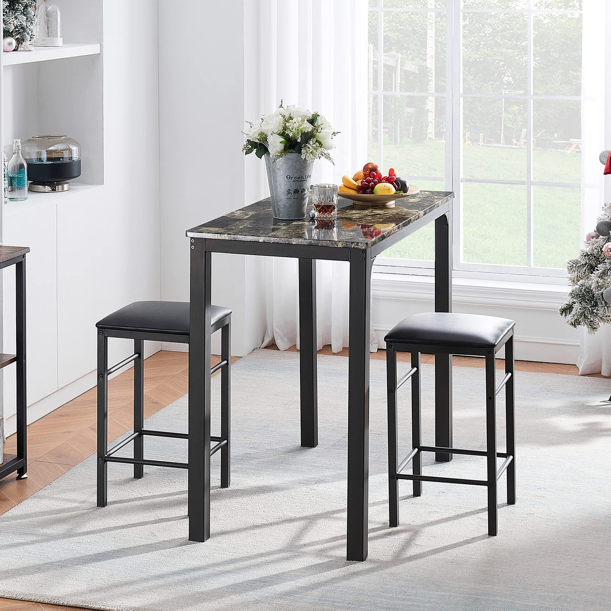 3-Piece Pub Dining Set Counter Height Breakfast Table with 2 Bar Stools, Seating for two