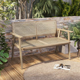 Outdoor Teak Wood Garden Bench, 2-Person Patio Bench with Armrests