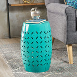 Jorell Lace Cut Iron Accent Table, Teal