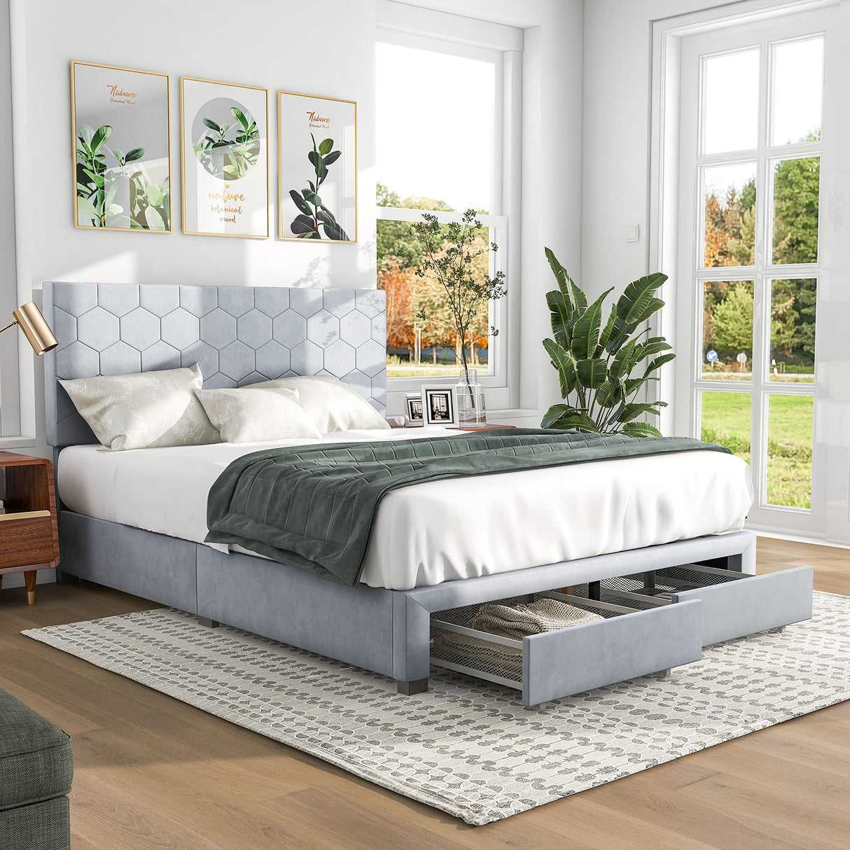 Millis Modern 2-Drawer Fabric Full-Size Bed for Bedroom, Guest Room Bed