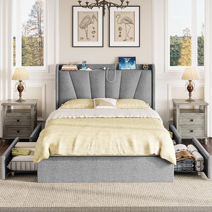 King Bed Frame and Upholstered Headboard