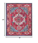 Monaco Collection Area Rug - 8' x 10' Red & Turquoise Boho Oriental Medallion