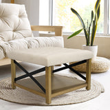 Upholstered Bench with Wood Frame and Shelf