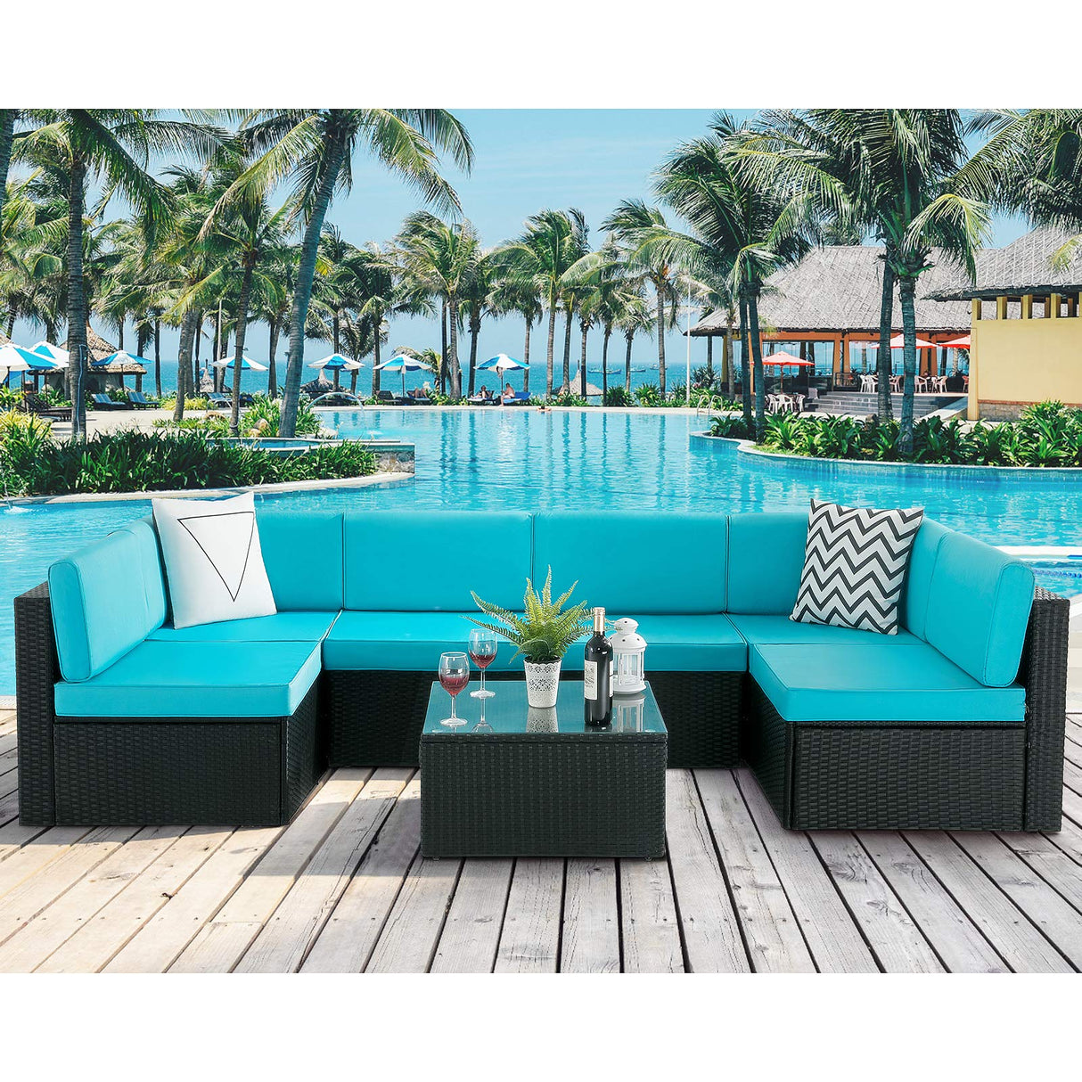 7 Pieces Outdoor Furniture Rattan Sectional Patio Sofa