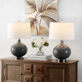 SAFAVIEH Lighting Collection Masera Modern Grey Glass 25-inch Bedroom Living Room Home Office Desk Nightstand Table Lamp Set of 2 (LED Bulbs Included)