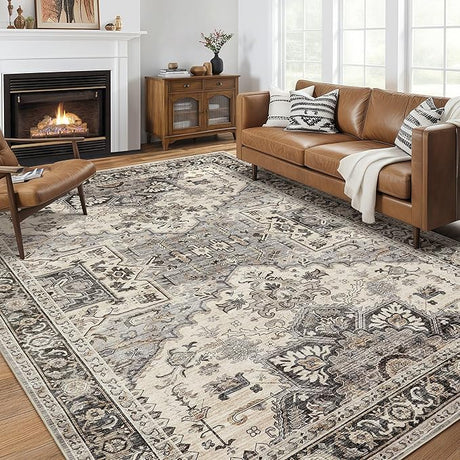 Area Rug 9x12 for Bedroom Living Room, Medallion Printed Ultra-Thin Soft Large Carpet,