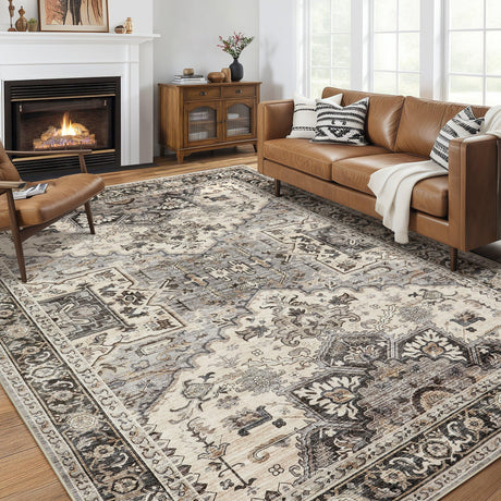 Area Rug Living Room Rugs - 8x10 Soft Machine Washable Oriental Vintage Floral